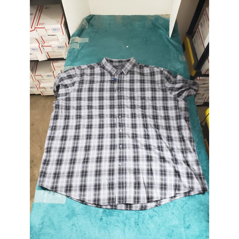 George Shirt Size 3XL Mens Blue Gray Plaid Button Up Classic Career Work NWT
